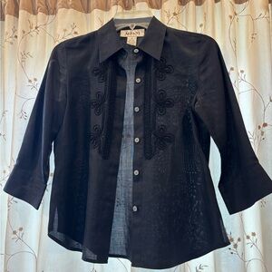 Alfani Black Button-Up with Embroidered Accents